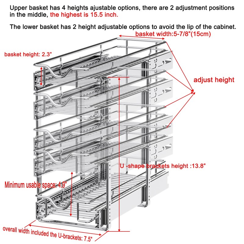 DINDON Pull Out Cabinet Organizer (7-1/2" W x 21-1/2"D), Cabinet
