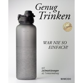MAMEIDO Drinking Bottle 1.5 L with Straw & Time Marking as Drinking Reminder, Leak-Proof Water Bottle, Sports Bottle BPA-Free, Gym Water Bottle, Tritan Bottle (Carbon Grey, 1500 ml)