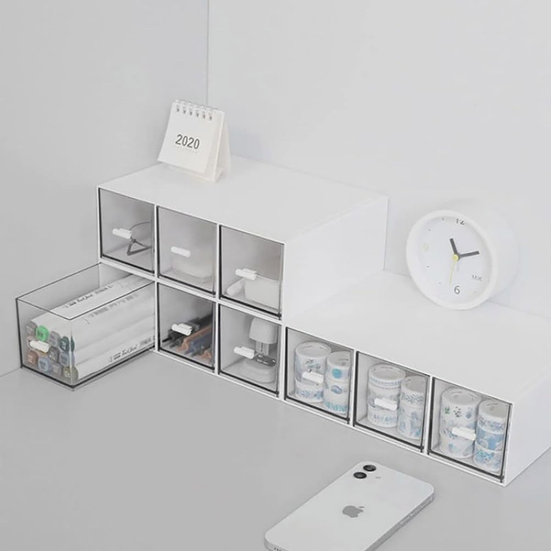 AIMALL Compact Drawer Storage Organizer, Clear Plastic Desktop Box, 9"