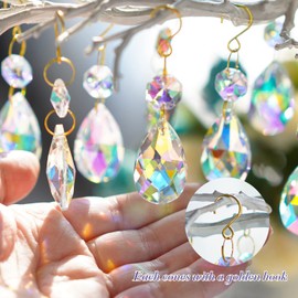 25pcs 38mm Crystal Teardrop Chandelier Parts,Suncatcher Crystal Prisms Hanging for Windows/Wedding Christmas Tree Decor(Glod Hook+Ring)