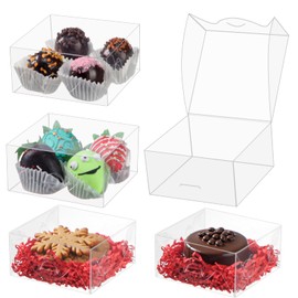 ROSPAKTEK 100pcs 4x4x2 Inch Clear Plastic Pastry Gift Boxes for Cookies, Chocolate Covered Strawberries, Truffles, Brownies & More