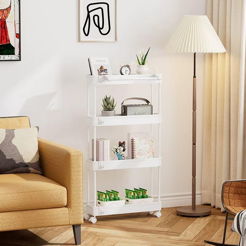 4 Tier Slim Storage Cart with Rolling Wheels (15.3" L