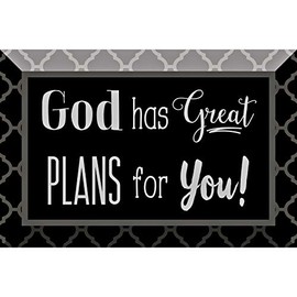 DEXSA Gods Plans Glass Plaque with Inspiring Quotes 4"x6" - Classic Horizontal Tabletop Decoration | Easel Back | God has great plans for you! | Made in the USA