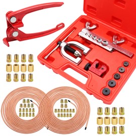 Eoppen 25 ft 3/16 + 1/4 Copper Coated Brake Line Kit(Includes 48 Fittings and 8 Unions) with Tube Bender and Double & Single Flaring Tool Kit