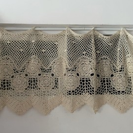 MINDPLUS Windown Curtains Hand Crocheted Lace Cotton Kitchen Valances Cafe Short Curtain Farmhouse Hollow Window Decoration (Beige, H 17 inch * W 60 inch)