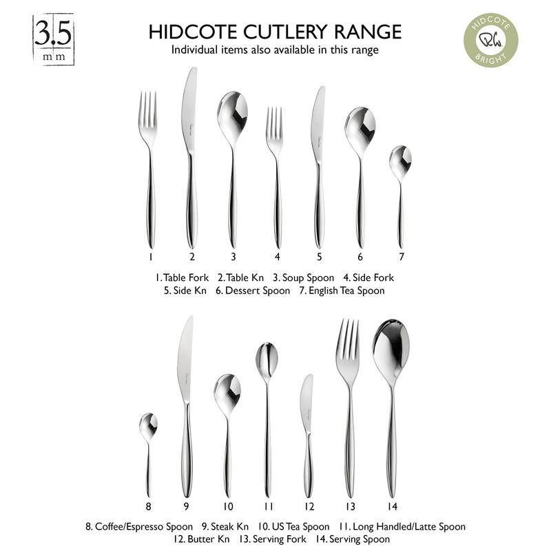 Robert Welch Hidcote Bright, 7 Piece Cutlery Place Setting. Made