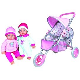 Lissi Twin Baby Dolls in Twin Jogger Stroller