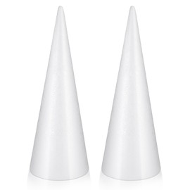 Cabilock 2PCS 30CM Christmas Foam Cone White Craft Foam Cone Handmade Polystyrene DIY Tree Party Decoration for Christmas Tree Centerpieces Projects