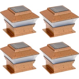 Solar Powered LED Post Cap Light 4"x 4" Copper, Set of 4, Deck Vinyl Wood Post Mount Outdoor Lighting 4x4