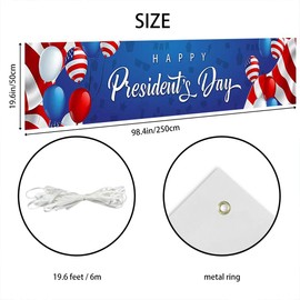 Printspree Large President's Day Banner Happy President's Day Decoration with Red White Blue Balloons and Stripes for Indoor and Outdoor Celebrations Fence Banner Polyester 98x19 Inch