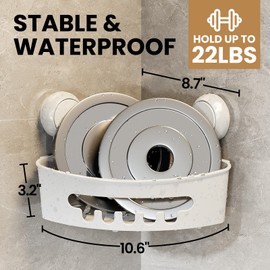 LEVERLOC Corner Shower Caddy Suction Cup Set Shower Shelf Basket & Toothbrush Holder & Soap Dish NO-Drilling Removable Powerful Waterproof Shower Organizer-3 Pack, White