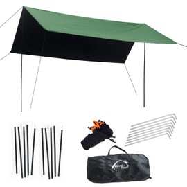 Wind Tour Portable Multifunctional Outdoor Camping Traveling Awning Backpacking Tarp Sunshade Lightweight UV Protection and PU 3000mm Waterproof Rain Fly Tarp Shelter (118 * 177 inches)