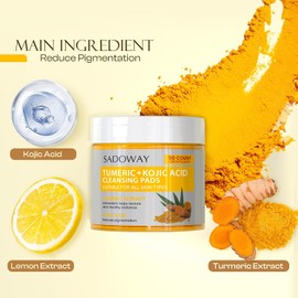 SADOWAY Almohadillas Limpiadoras De Cúrcuma Y Ácido Kójico: 50 Almohadillas De Cúrcuma Y Ácido Kójico Que Limpian Y Exfolian Para Equilibrar La Grasa De La Piel