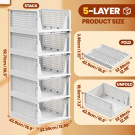 Mavivegue 5 Pack Stackable Closet Storage, Plastic Drawer Basket,Closet Organizers Storage Box for Cupboard,Bedroom, Kitchen, Bathroom, Office White