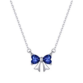 ChicSilver Sapphire Necklace, 925 Sterling Silver September Birthstone Bow Pendant Necklaces for Women, Hypoallergenic Silver Choker with 16 inch Rolo Chain, Birthday Jewelry