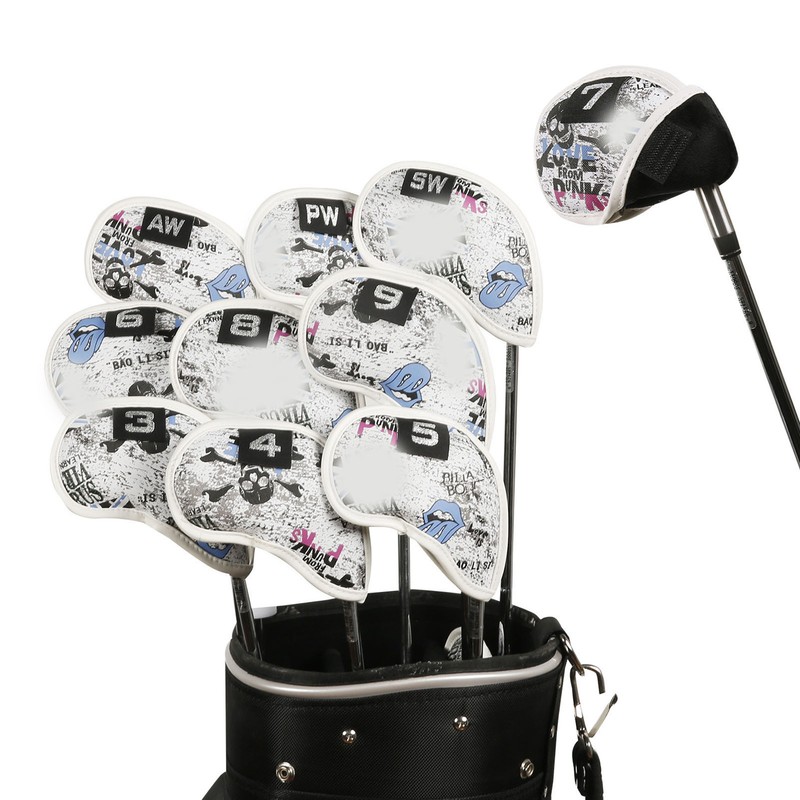 10pcs Golf Iron Covers Skull Pattern PU Scratch Proof Club