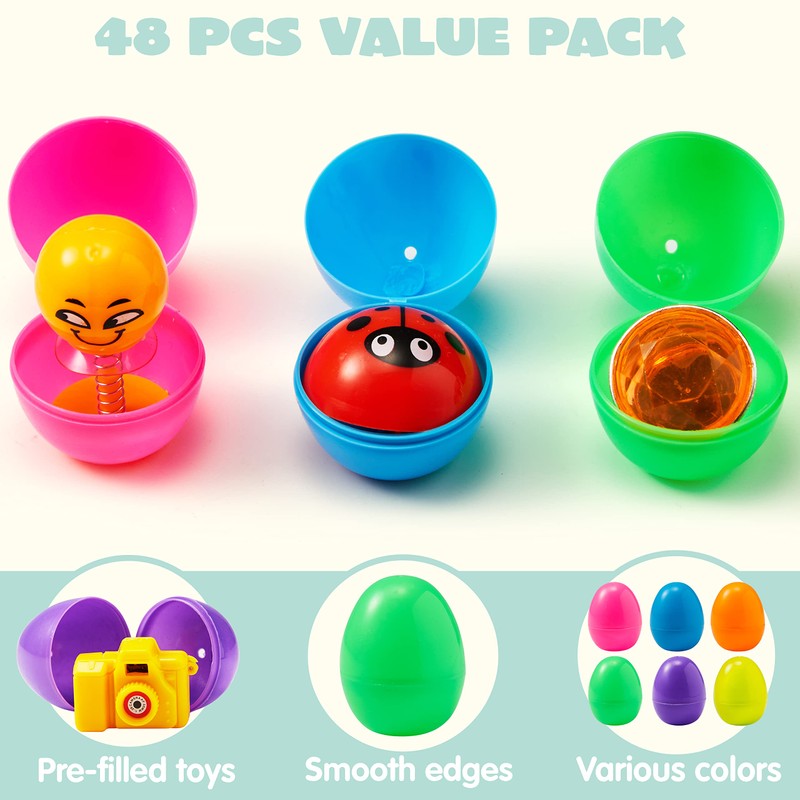 JOYIN JOYIN 96Pcs Easter Eggs with Toys Inside 48 Prefilled