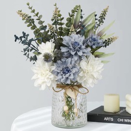 Leftover Fake Flowers with Vase,Silk Dahlia Flowers with Vase,Artificial Flowers in Vase,Centerpiece Table Decorations,Flower Centerpieces for Tables,Kitchen Table Decor,Coffee Table Decor