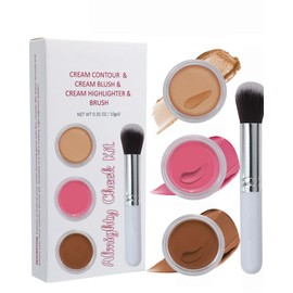 3Pcs Cream Blush Contour Highlighter Balm Makeup Set,Hydrating Tinted Miracle Glowy Face Balm Creamy Lightweight&Blendable Blusher, Highlighter Bronzer for Cheek Matte&Glitter Finish, Women Makeup- B