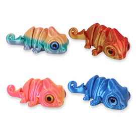 WSDFTQ 4 pcs 3d printed animals, 3D Printed Lizard Set, Unique Chameleons, 6.5 * 3.5 * 2.6cm 3D Printed Animals, Educational Toys for Kids, Fidget Toys for Stress Relief, Home Decor and Collectibles.
