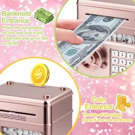 Piggy Bank for Kids Girls Boys with Password Code Lock Cash Coin Can Piggy Bank Girls Electronic Money Safe Bank for Kids Money Box Birthday Gift for 3-12 Year Old Boys