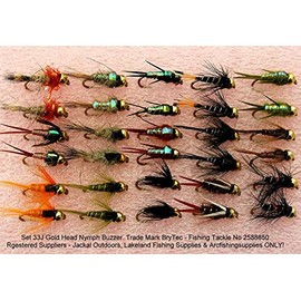 Trout Fishing Flies Flys x 30 (Set 33J) GOLD HEADED Trout Flies for Trout Fly Fishing UK (33J-GH-Hook Size 16)