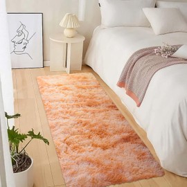 YUFANUHO Ultra Soft Shaggy Runner Rugs, 2x6 Feet Orange Runner Rug for Bedroom Bedside, Shag Fluffy Bedside Tie-Dye Rug for Nursery Home Decor, 2x6 Ft Alfombras para Salas (2'x6' Orange Tie-Dyed)