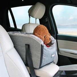 Dog Car Seat Booster for Small Dogs – Portable Pet Travel Bag Under 30lbs, Washable Car Seat with Safety Belt and Storage Pockets (Grey)