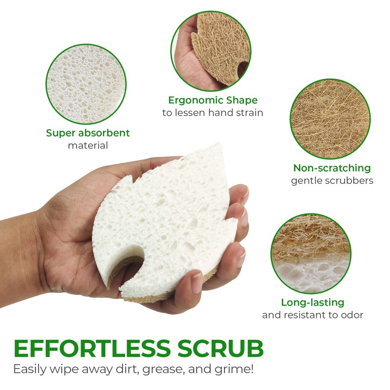 AIRNEX Natural Kitchen Sponges (6 Pack) - Biodegradable Cellulose &