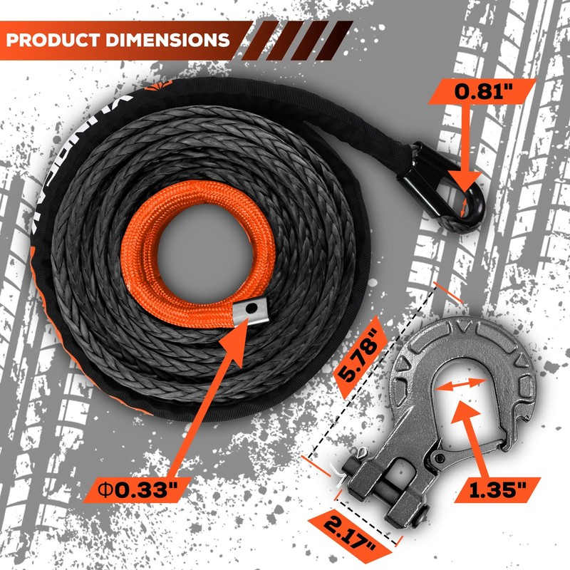 YUNPEAK Synthetic Winch Rope Kit, 3/8" x92 ft 27000LBS Winch