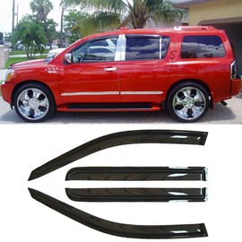 Puermto 94134 Side Window Visor Wind Vent Deflector fit for 2005-2015 Nissan Armada,4pcs Dark Smoke Nice Looking Outside Mount Style Tape On Sun Rain Guards Set