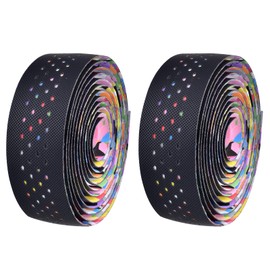 YAPJEB Bicycle Bar Tape Road Bike Handlebar Tape Road Bar Tape Anti-Slip Breathable Shock Absorption with End Caps 2 Rolls Left and Right Set (01 Multi Color)