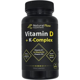 Vitamin D3 with K2 and K1 Supplement - Natural Flow Vitamin D3 and K Complex, D3 5000iu with Vitamin K2 MK4 + MK7 and K1 for Bone, Heart, and Immune Support - 60 Capsules