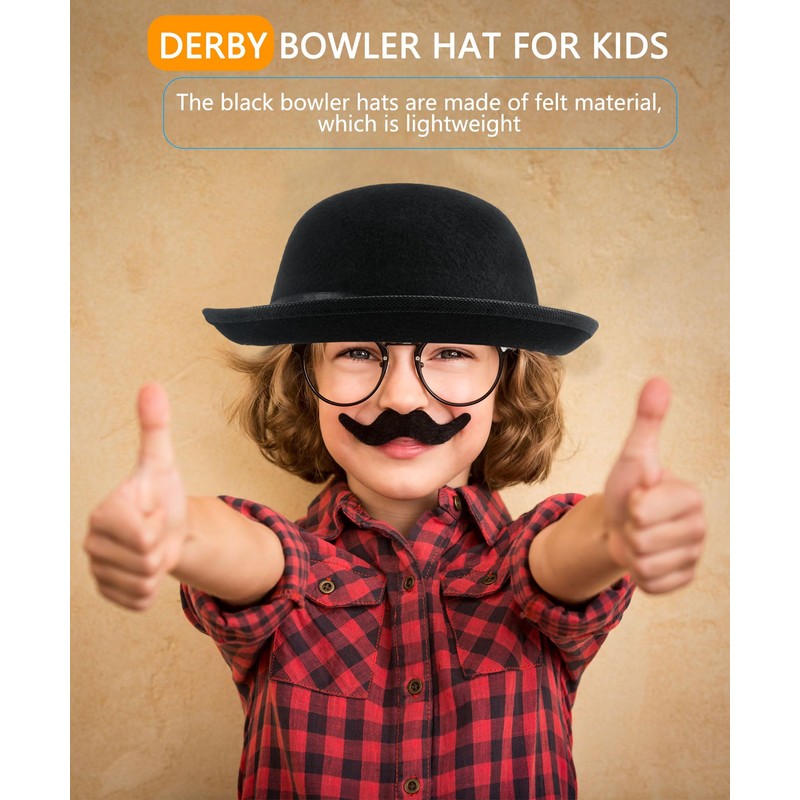 Puyawen 2 Pcs Black Bowler Hats Felt Round Top Hat