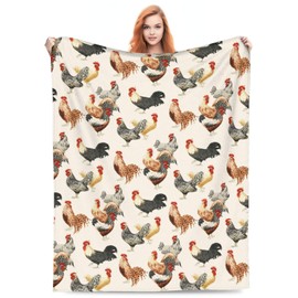 Rooster Chickens Throw Blanket Warm Ultra-Soft Micro Fleece Blanket for Bed Couch Living Room