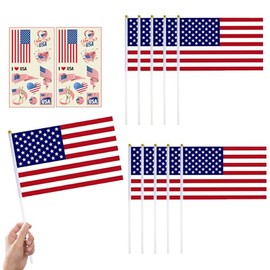 10pcs Small America Flags on Sticks & 2pcs Temporary Tattoos for Games Party,Mini America Flags on Sticks Hand Held Flags for Sports Events Celebration USA Party Decorations