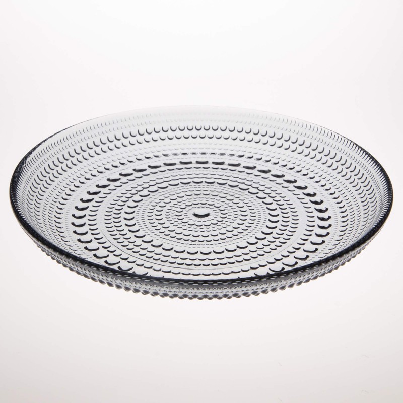 Iittala Kastehelmi Plates and Bowls, Glass, Grey, 17 x 17