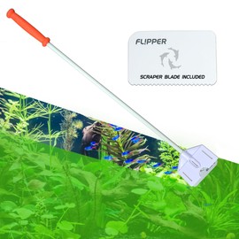 FL!PPER Flipper Platinum Aquarium Algae Scraper | Glass & Acrylic Tank Cleaner with Serrated Blade for Efficient Aquarium Maintenance (28” Rigid Shaft)
