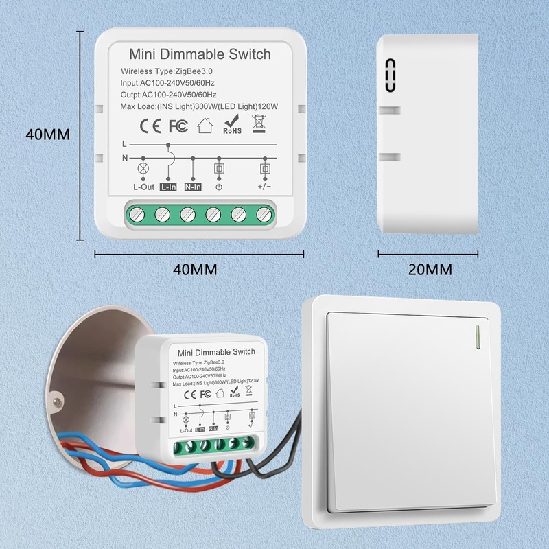 Zigbee Dimmer Flush-Mounted, Zigbee3.0 Dimmer Switch, Dimmer Switch for LED