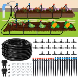 Maotong 110ft Drip Irrigation System Kit, Garden Watering System DIY Automatic Irrigation Equipment Set for Lawn Raised Bed Greenhouse Plant Watering with 1/4'' Tubing, Drip Emitters, Connectors