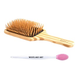 Brushes Bamboo Brush, Bundled With Westlake Art Nose Cleaning Brush, 100% Bamboo Made, Bamboo Hair Brush, Smooth Glide, Style For All Hair, Bamboo Brush For Hair Growth~Large Paddle [Pack Of 1]