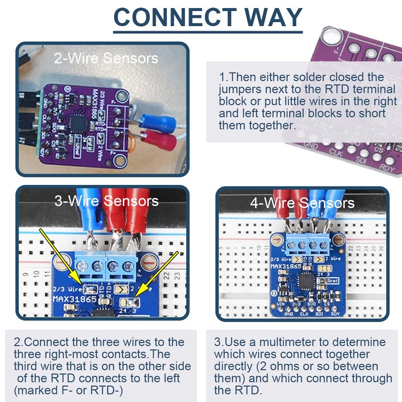 DAOKAI MAX31865 PT100 RTD-デジタルコンバータボード 3.3V/5V 温度熱電対センサーアンプモジュール Arduino用 -50～200℃ 0.5m PT100センサー付き