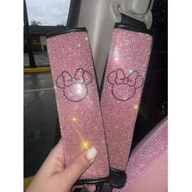 Bling Steering Wheel Cover with Sparkly Diamond Rhinestones, Gorgeous Accessory with Anti Slip Lining Ultra Bling Especially Shiny Mouse Diamond Universal (Seat Belts Pink)