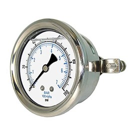 PIC Gauges 203L-208R U-Clamp Panel Mount Glycerine Filled Pressure Gauge w/ SS Case/Bezel, Brass Internals, PC Lens, 2" Dial, 0/5000 psi Range, 1/8" Male NPT