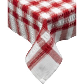 Downview Seersucker Check Cotton Tablecloth 70 Round Red