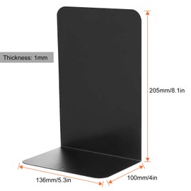 ASelected A Pair of Classic Bookends Plain Black 8" (205mm) Heavy Duty Metal Book Ends for Office Library Shelves