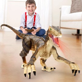 FRUSE Remote Controlled Dinosaur Toy, 2.4 GHz Realistic Velociraptor Robot Toy with Walking, Roar and LED Light, Dino Toy for Boys 3, 4, 5, 6, 7, 8, 9 Years Old Children