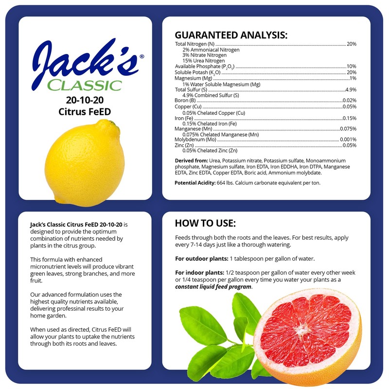 Jack's Classic 20-10-20 Citrus Feed Water-Soluble Fertilizer with Micronutrients to
