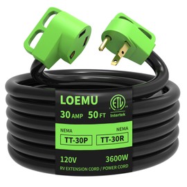 LOEMU 30 Amp RV Extension Cord 50 FT, NEMA TT-30P/R Plug with Grip Handle, 3750W Heavy Duty 3x10 Gauge Power Cord for RVs/Campers/Travel Trailers
