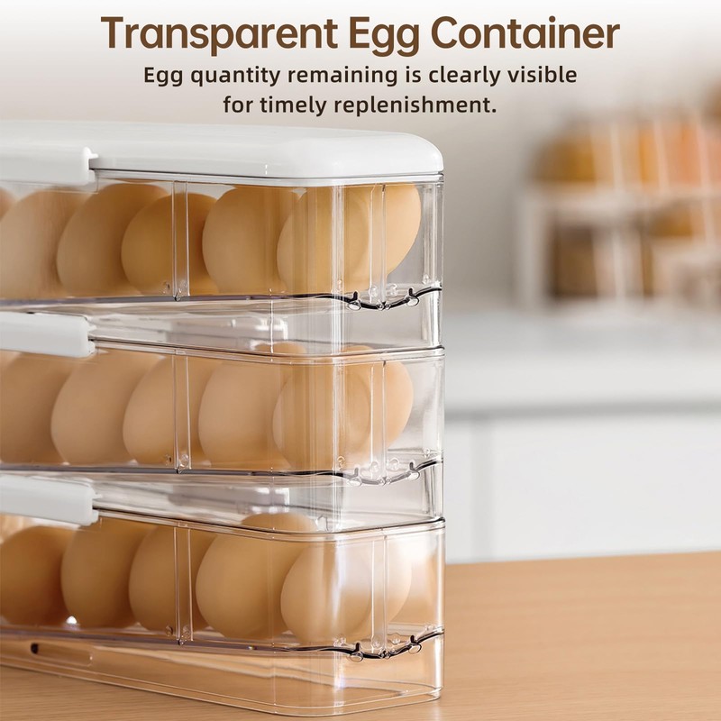 PAVSTINE 3-Tier Auto Rolling Egg Holder with Lid for Fridge,